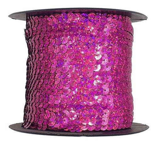 Rollo Lentejuela Tornasolada Redonda 6mm X 100 Yardas Deco Fucsia