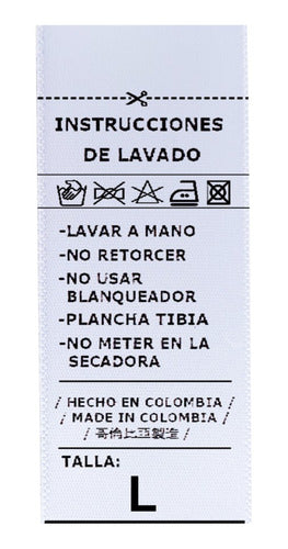 Marquillas Instrucciones De Lavado En Satín. 3x7cm. 100 Unid