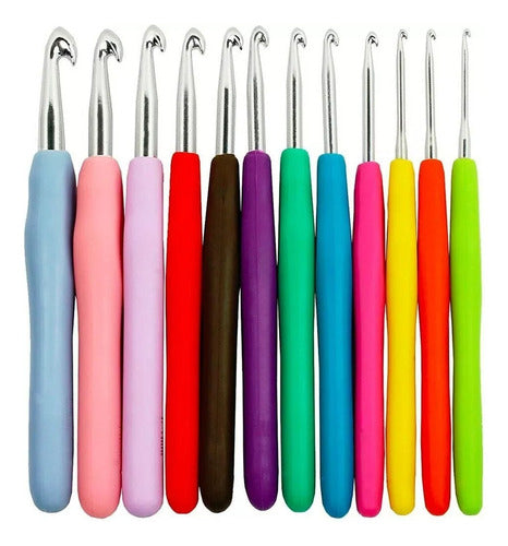 Juego 12 Agujas Crochet Tejer Mango Siliconado 2mm-8mm