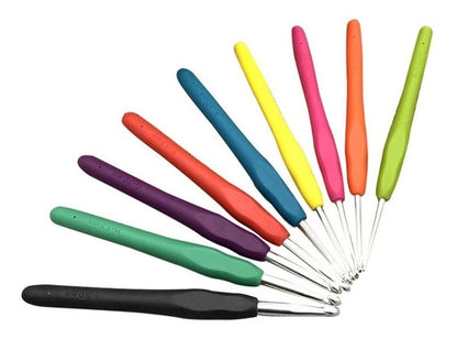 Juego 9 Agujas Crochet Tejer Mango Siliconado 2.0mm-6.0mm