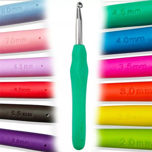 Juego 12 Agujas Crochet Tejer Mango Siliconado 2mm-8mm