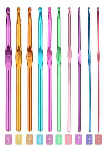 Kit De Agujas Crochet Tejer Aluminio 2.0mm A 6.5mm X 10 Unid