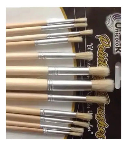 Kit De Pinceles Cerda Redondos Unicolor X12 Unidades