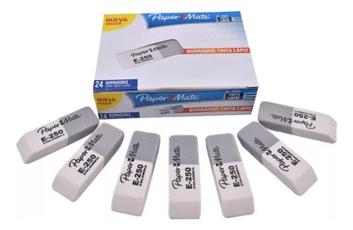 Borrador Tinta Y Lápiz Paper Mate E-250 *12 Unidades gris perla blanco