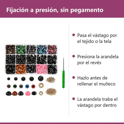 Ojos De Seguridad Amigurumi Con Narices Y Caja 560 Piezas