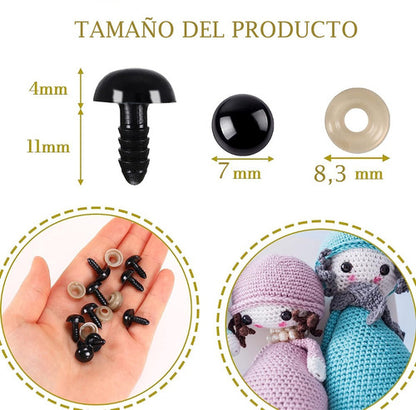 Ojos De Seguridad Amigurumi 7mm Negro 200und Manualidades