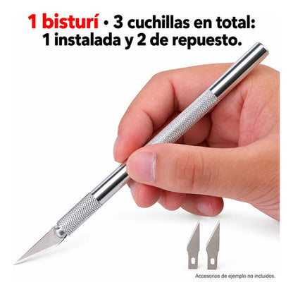 Bisturí Con 3 Cuchillas: 1 Instalada Y 2 Repuestos