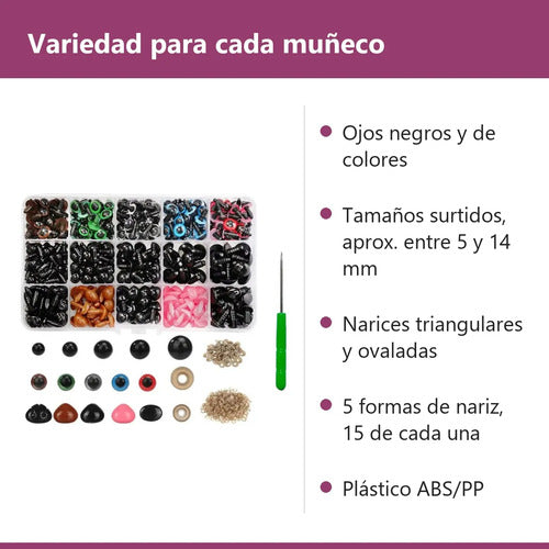 Ojos De Seguridad Amigurumi Con Narices Y Caja 560 Piezas