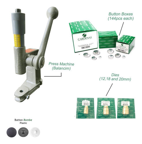 Kit Máquina Hacer Botones Coser Ropa Alfileres Verde 1/2 Y 3