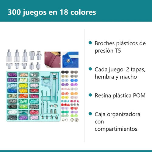 Broches Plásticos De Presión T5 Kit 300 Juegos Con Alicate
