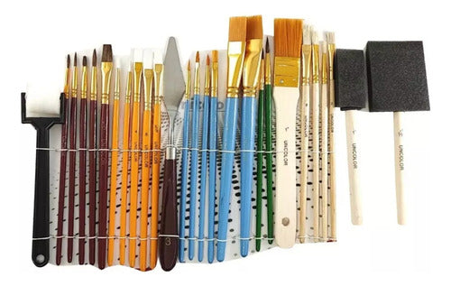 Juego De Pinceles Artísticos Para Oleo Y Acrílico X27 Piezas Crudo