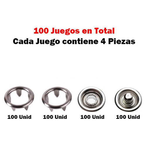 Broches A Presión Metálicos 9.5mm Para Ropa Tela X 100 Und