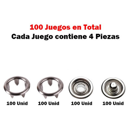 Broches A Presión Metálicos 9.5mm Para Ropa Tela X 100 Und