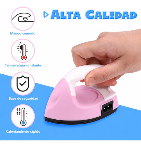 Mini Plancha Para Transferencia Termica Manualidades Parches Rosa 110v