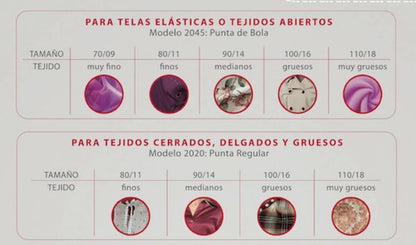 Agujas Singer Maquina De Coser Familiar 2045 Punta Bola