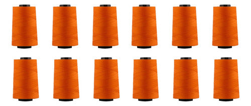 Caja De Hilo Para Coser 100% Poliéster 5000 Yardas X 12unid Naranja