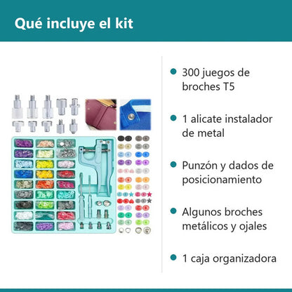 Broches Plásticos De Presión T5 Kit 300 Juegos Con Alicate