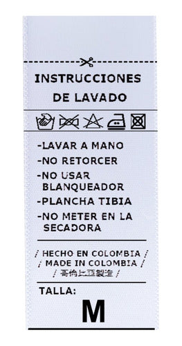 Marquillas Instrucciones De Lavado En Satín. 3x7cm. 100 Unid