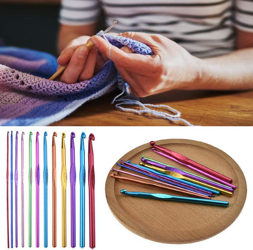 Kit De Agujas Crochet Tejer Aluminio 2.0mm A 6.5mm X 10 Unid