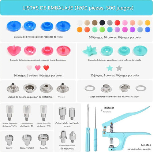Broches Plásticos De Presión T5 Kit 300 Juegos Con Alicate