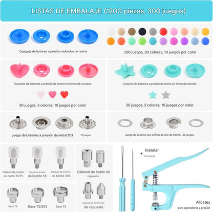 Broches Plásticos De Presión T5 Kit 300 Juegos Con Alicate