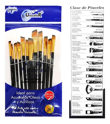 Kit De Pinceles Angulares Unicolor De Cerdas Sintéticas X12 Unidades