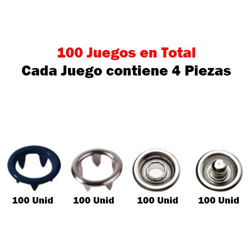 Broches A Presión Metálicos 9.5mm Para Ropa Tela X 100 Und