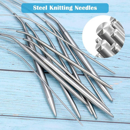 Kit Aguja Circular Para Tejer Punta Metal 12 Unidades X80cm