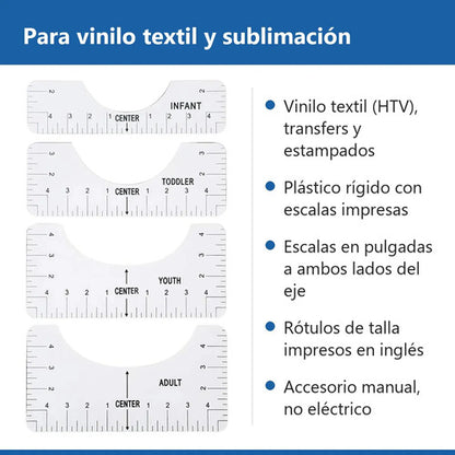 Set 4 Reglas Guía Centrar Estampados Camisetas Sublimación