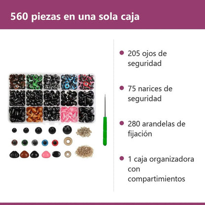 Ojos De Seguridad Amigurumi Con Narices Y Caja 560 Piezas