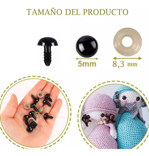 Ojos De Seguridad Amigurumi 5mm Negro 200und Manualidades