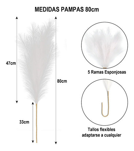 Pampas Decoración 5 Tallos Plantas Artificiales Ramo 80cm
