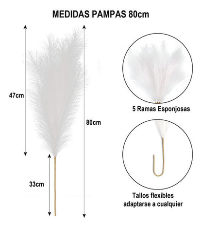 Pampas Decoración 5 Tallos Plantas Artificiales Ramo 80cm