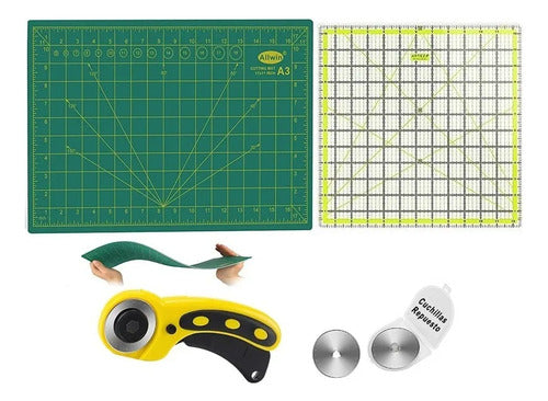 Tabla Salva Corte A3 + Regla Acrilica 30x30 + Cutter 45mm