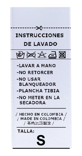 Marquillas Instrucciones De Lavado En Satín. 3x7cm. 100 Unid