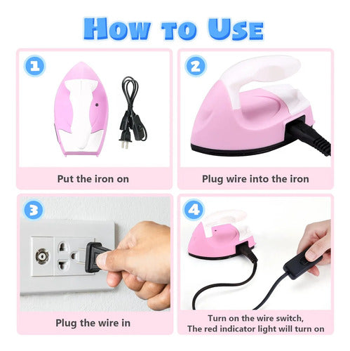Mini Plancha Para Transferencia Termica Manualidades Parches Rosa 110v