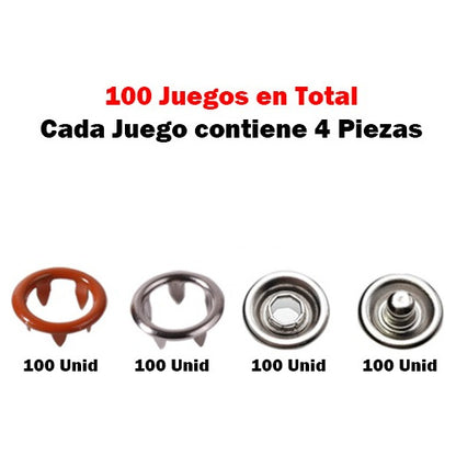 Broches A Presión Metálicos 9.5mm Para Ropa Tela X 100 Und