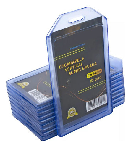 Escarapela Plastica Porta Carnet Vertical 9cmx54mm X 10 Und Azul