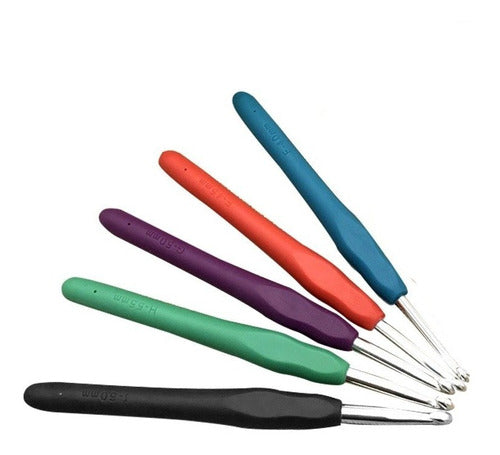 Juego 9 Agujas Crochet Tejer Mango Siliconado 2.0mm-6.0mm