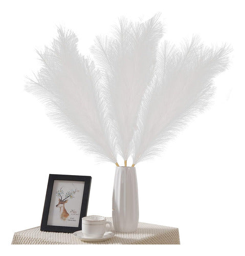 Pampas Decoración 5 Tallos Plantas Artificiales Ramo 80cm Blanco