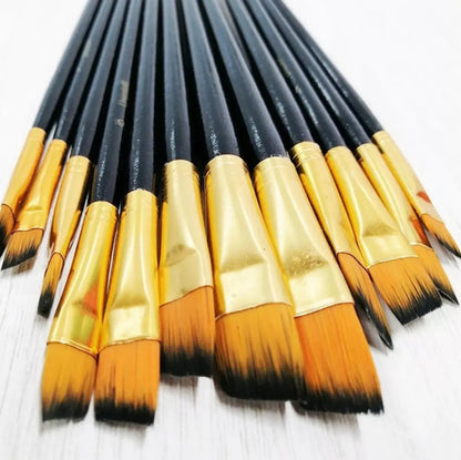 Kit De Pinceles Angulares Unicolor De Cerdas Sintéticas X12 Unidades