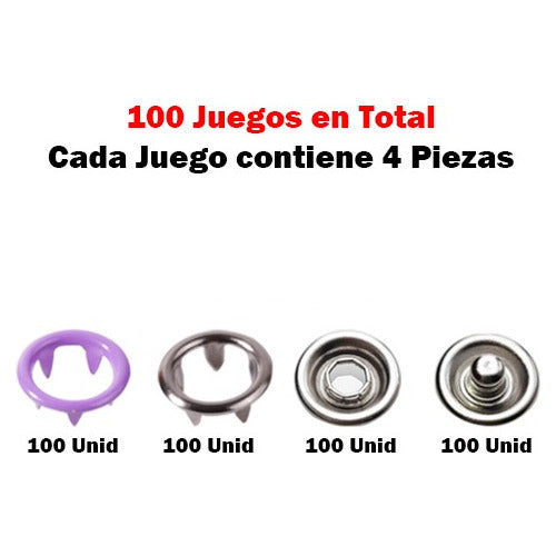 Broches A Presión Metálicos 9.5mm Para Ropa Tela  X 100 Und