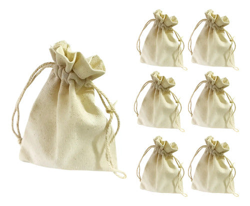 25 Bolsas De Tela Lino Lienzo Mini Cordon Ajustable 9cmx7cm
