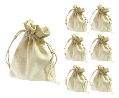 25 Bolsas De Tela Lino Lienzo Mini Cordon Ajustable 9cmx7cm