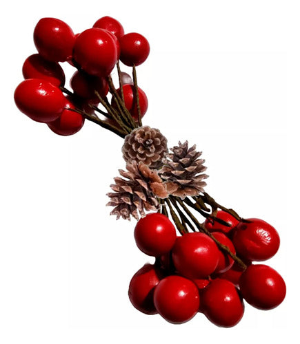 Cerezas Artificiales De Navidad X 12 Und Y 6 Piñas De Pino