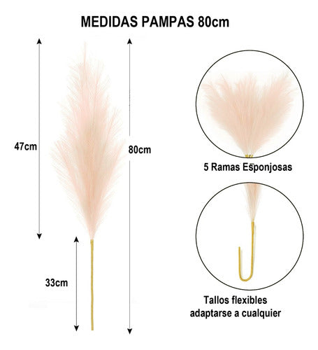 Pampas Decoración 5 Tallos Plantas Artificiales Ramo 80cm