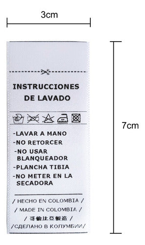 Marquillas Instrucciones De Lavado En Satín. 3x7cm. 100 Unid