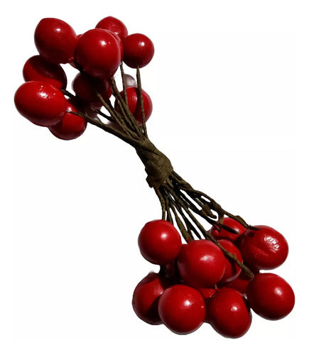 Cerezas Artificiales De Navidad X 12 Und Y 6 Piñas De Pino Rojo