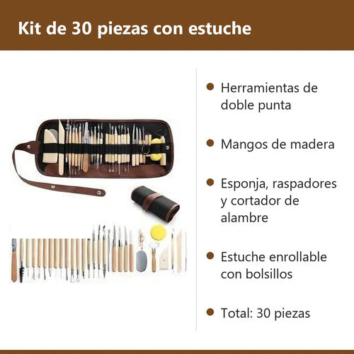 Kit 30 Herramientas Modelar Arcilla Cerámica Con Estuche