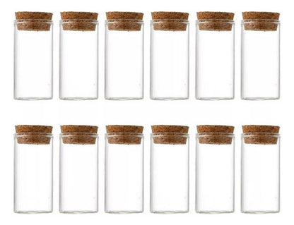 12 Tubos De Vidrio Transparente De 35 Ml Con Tapón De Corcho